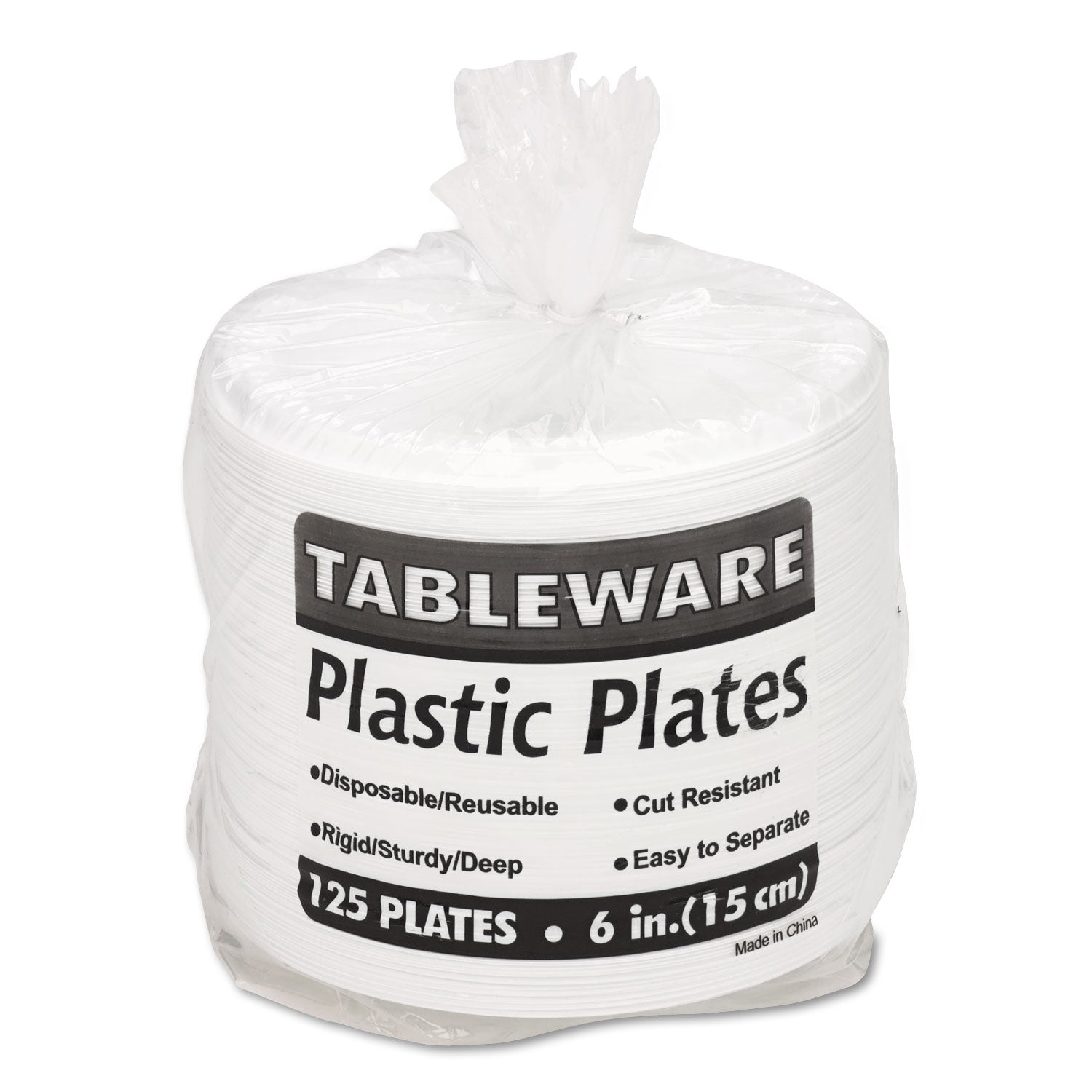 Tablemate® Plastic Dinnerware, Plates, 6" Dia, White, 125/pack