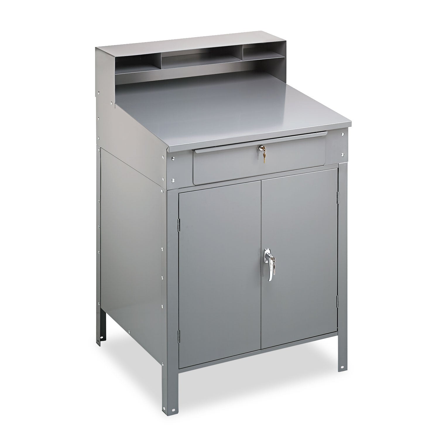 Tennsco Steel Cabinet Shop Desk, 34.5" X 29" X 53", Medium Gray