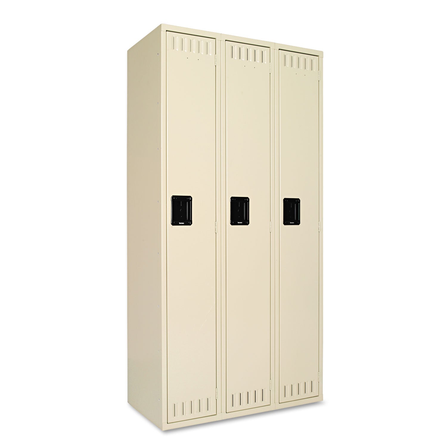 Single-Tier Locker, Three Lockers with Hat Shelves and Coat Rods, 36w x 18d x 72h, Sand