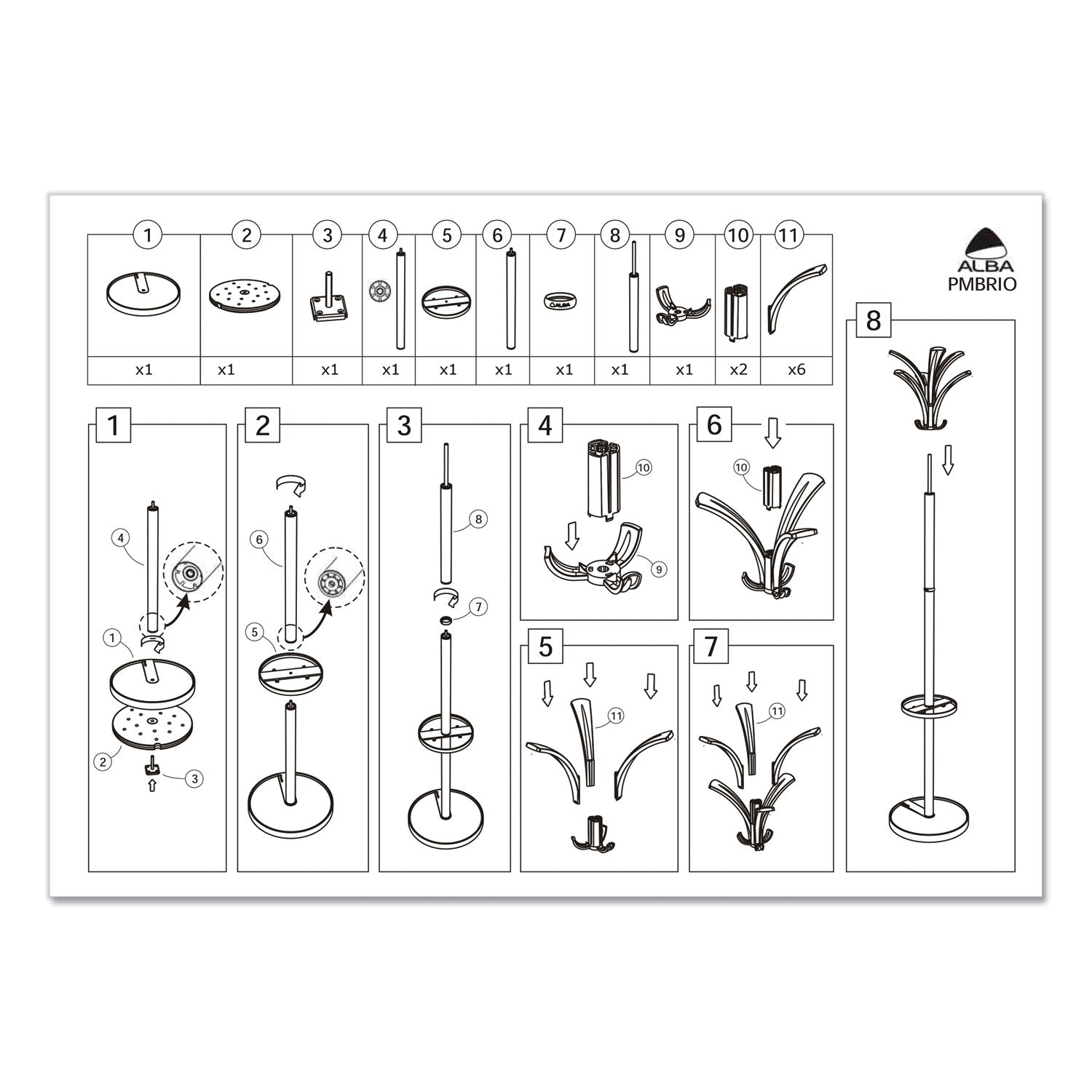 Alba™ Brio Coat Stand, 13.75w X 13.75d X 66.25h, Black