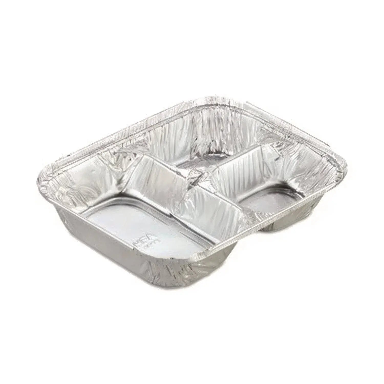 Aluminum Oblong Container with Lid, 3-Compartment, 24 oz, 8.5 x 6.38 x 1.47, Silver, 500/Carton