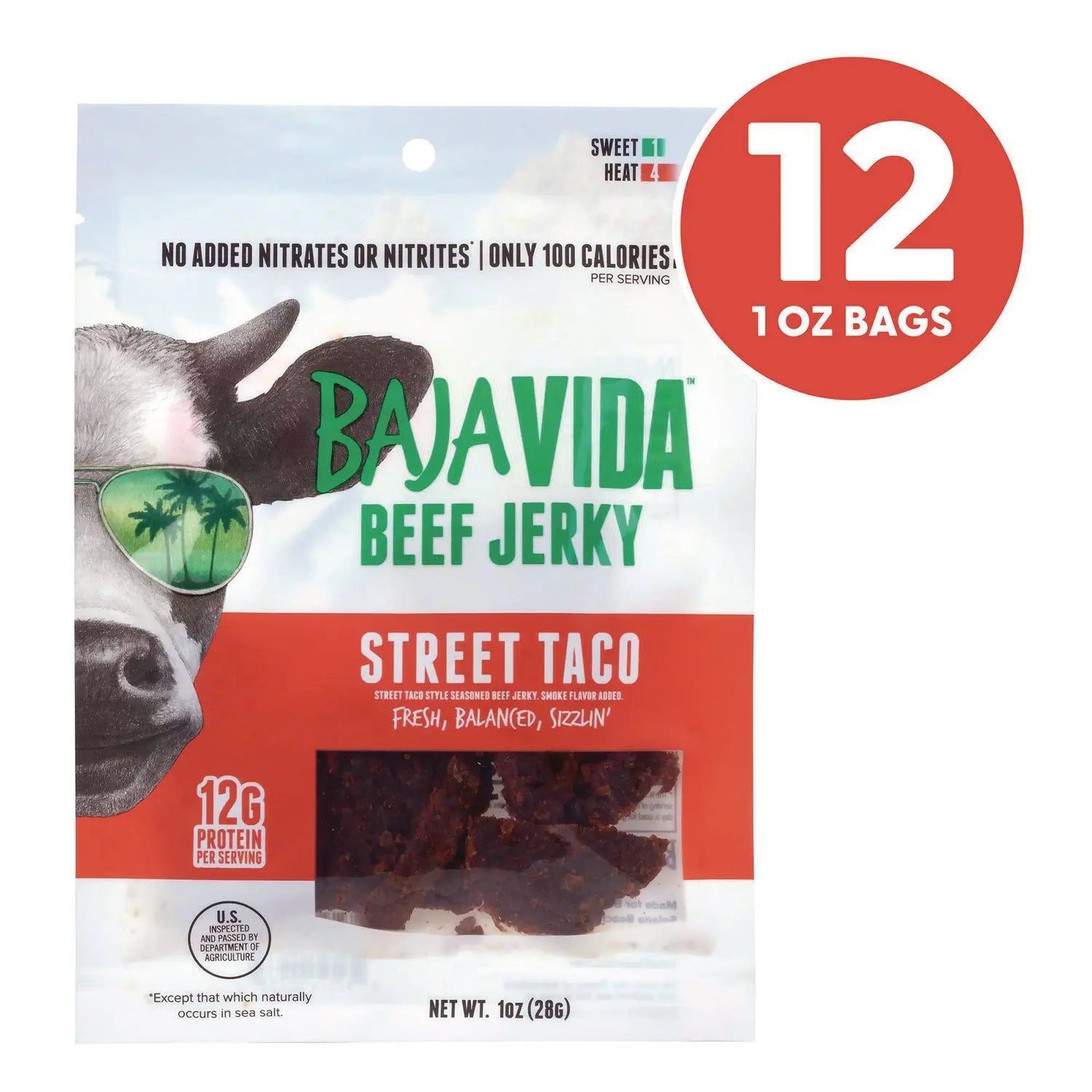 Beef Jerky Street Taco Snack Pack, Street Taco, 1 oz Packet, 12/Carton Baja Jerky Flipcost