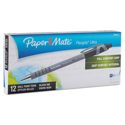 Paper Mate® FlexGrip Ultra Recycled Ballpoint Pen, Retractable, Fine 0.8 mm, Black Ink, Gray/Black Barrel, Dozen Flipcost Flipcost