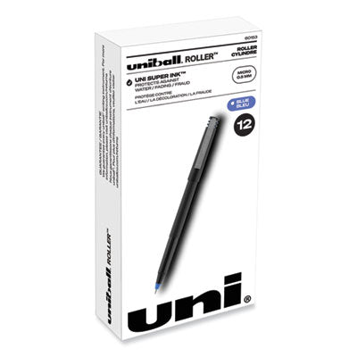 uniball® Roller Ball Pen, Stick, Extra-Fine 0.5 mm, Blue Ink, Black/Blue Barrel, Dozen Flipcost Flipcost