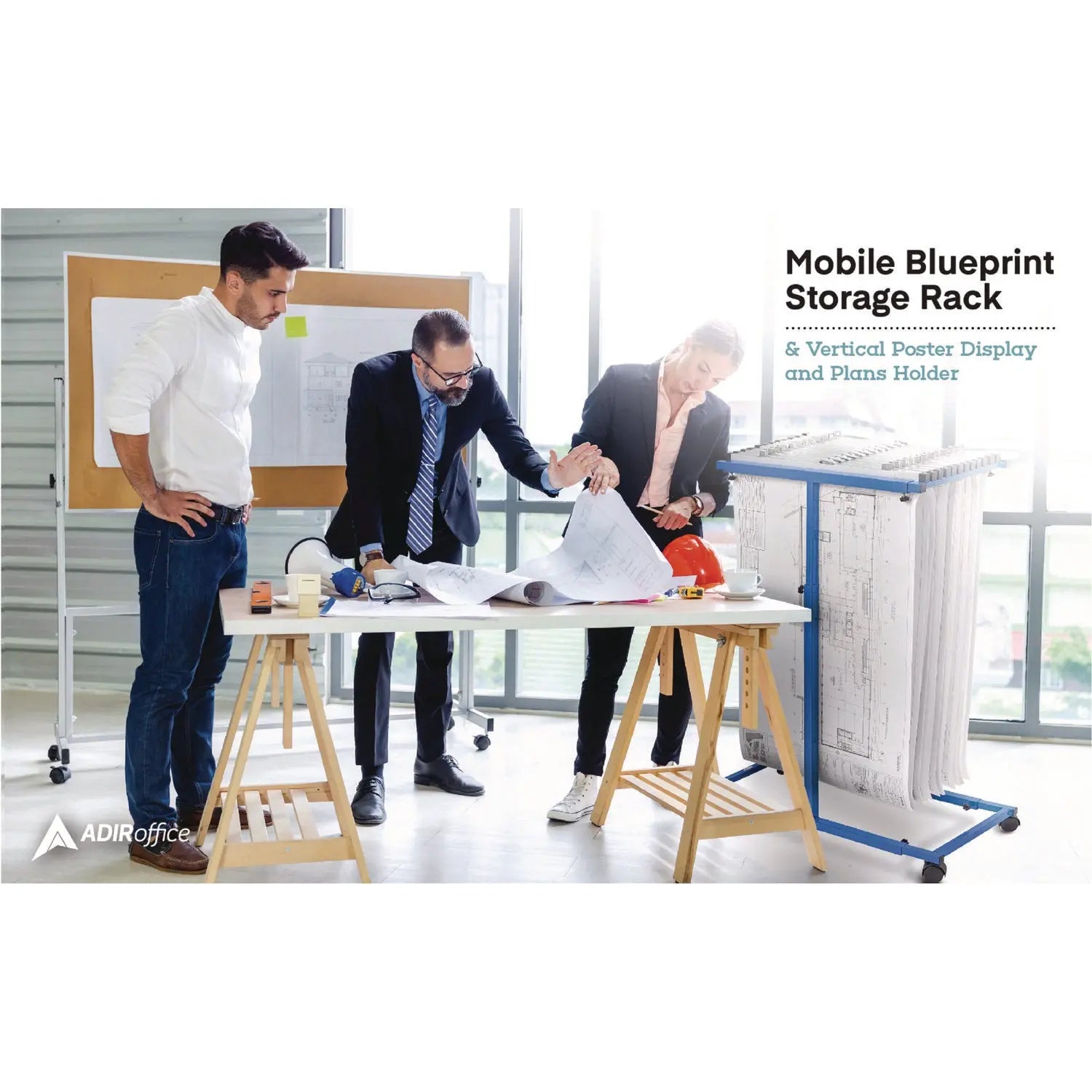 Blueprint Storage Cabinet Steel Vertical Plan Center, Assorted Document Sizes, 15" x 27" to 47.25" x 32.5" to 57", Blue AdirOffice Flipcost