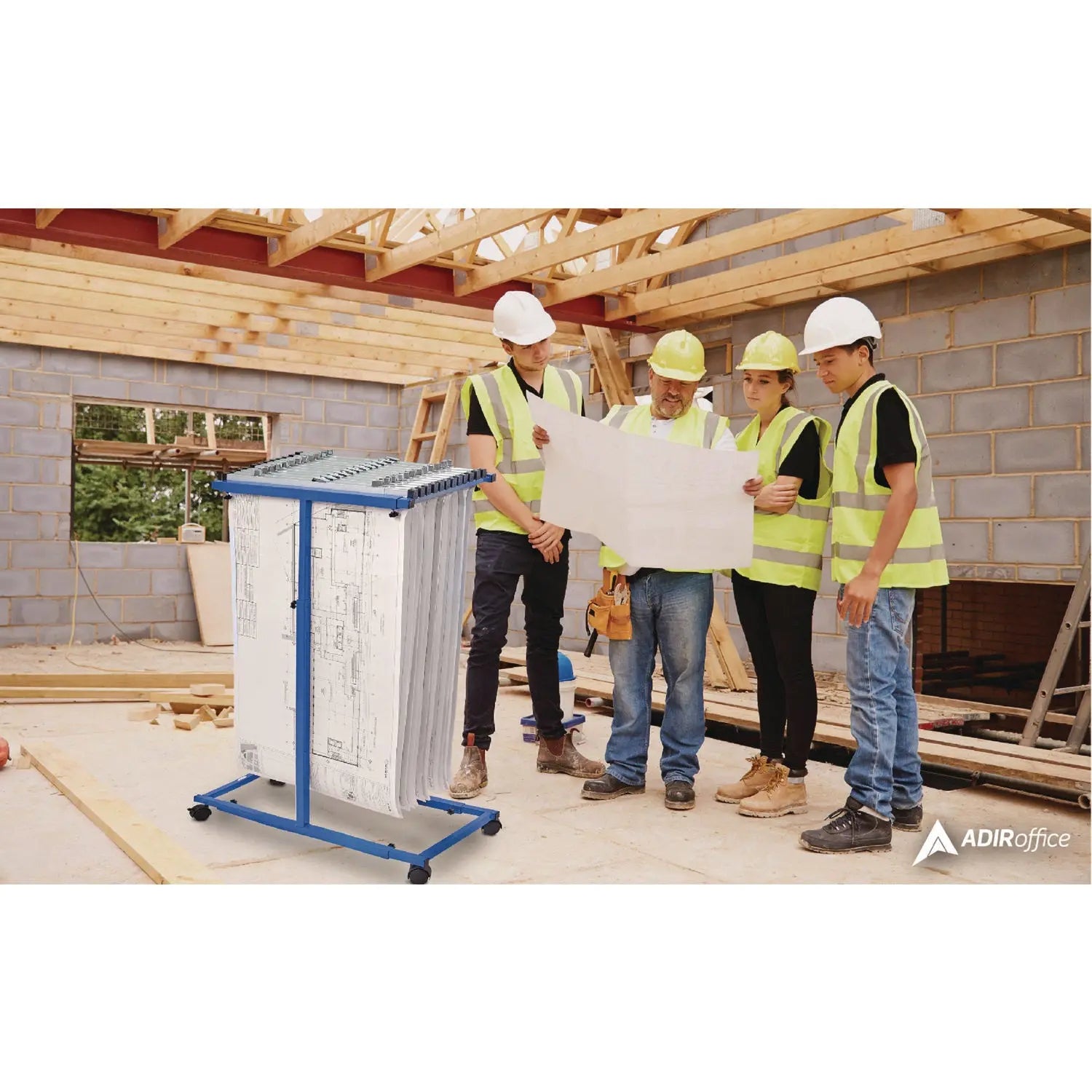 Blueprint Storage Cabinet Steel Vertical Plan Center, Assorted Document Sizes, 15" x 27" to 47.25" x 32.5" to 57", Blue AdirOffice Flipcost