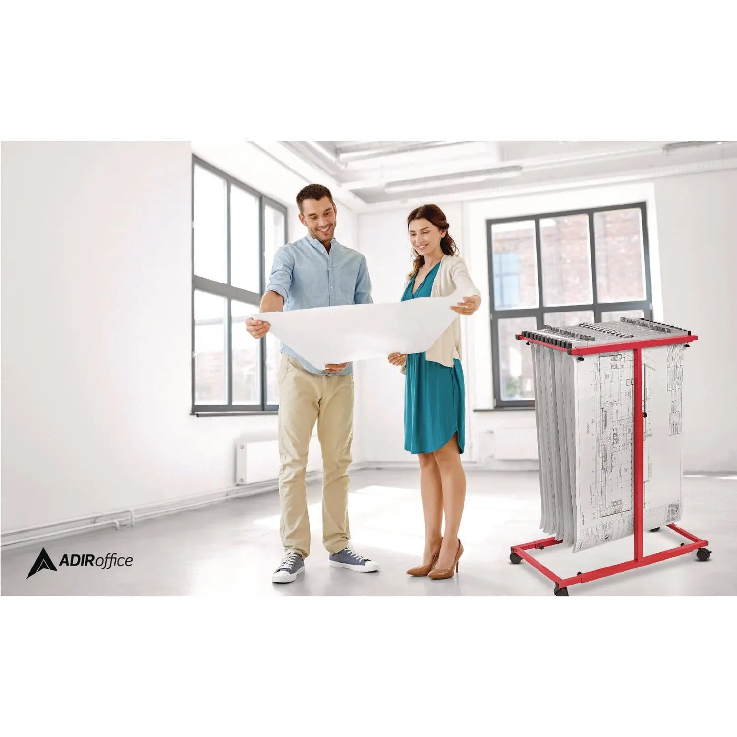 Blueprint Storage Cabinet Steel Vertical Plan Center, Assorted Document Sizes, 15" x 27" to 47.25" x 32.5" to 57", Red AdirOffice Flipcost