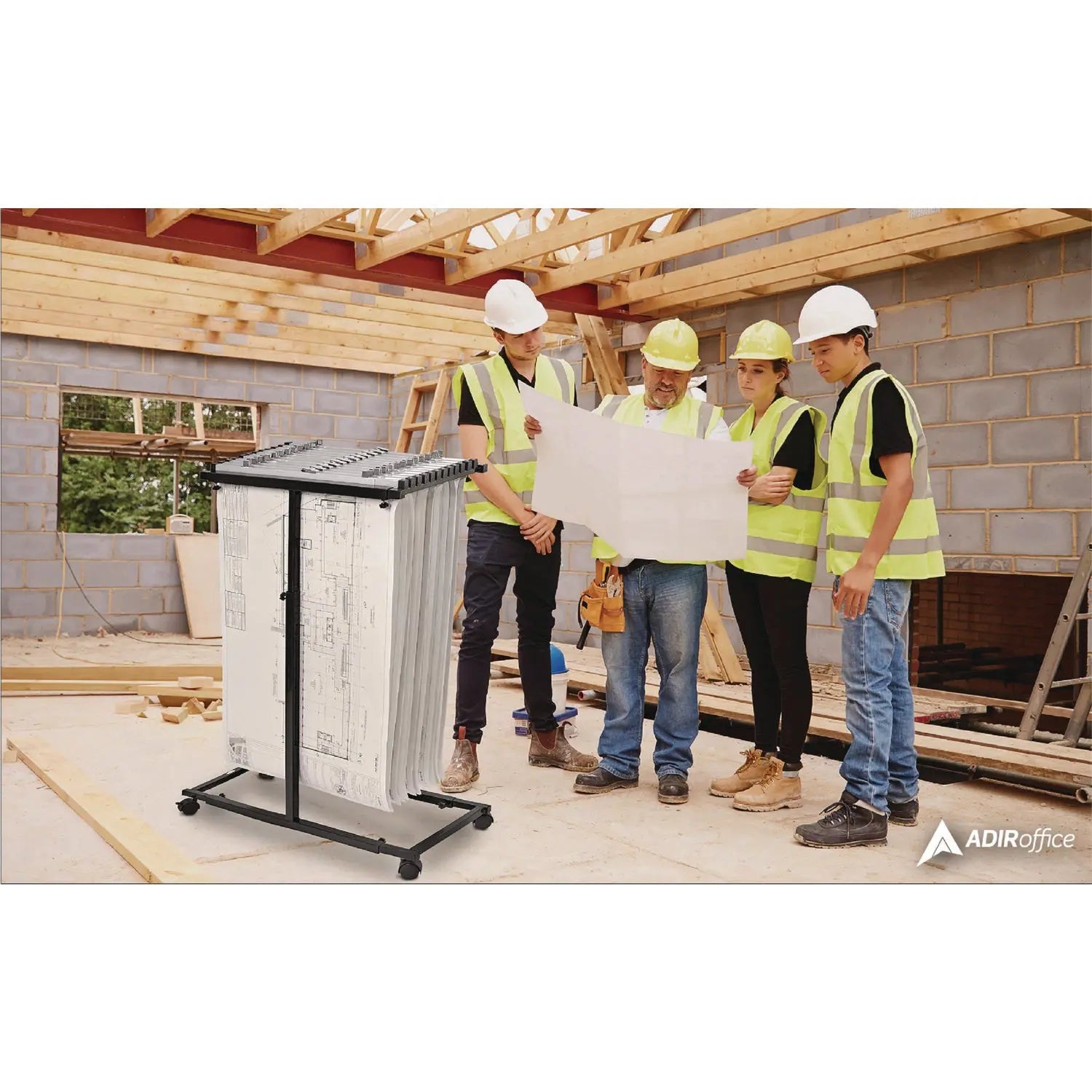 Blueprint Storage Cabinet Steel Vertical Plan Center, Assorted Document Sizes,15" x 27" to 47.25" x 32.5" to 57", Black AdirOffice Flipcost