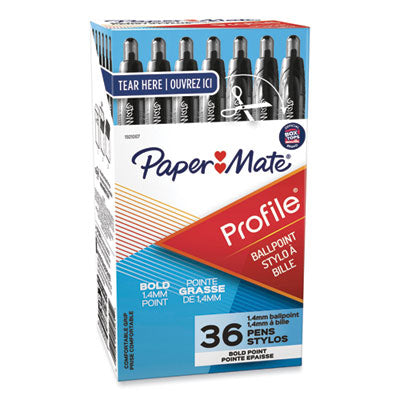Paper Mate® Profile Ballpoint Pen Value Pack, Retractable, Bold 1.4 mm, Black Ink, Translucent Black Barrel, 36/Box Flipcost Flipcost