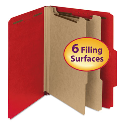 Smead™ Recycled Pressboard Classification Folders, 2" Expansion, 2 Dividers, 6 Fasteners, Letter Size, Bright Red, 10/Box Flipcost Flipcost