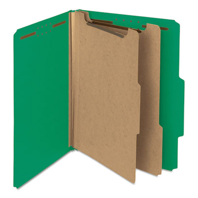 Smead™ Recycled Pressboard Classification Folders, 2" Expansion, 2 Dividers, 6 Fasteners, Letter Size, Green Exterior, 10/Box Flipcost Flipcost
