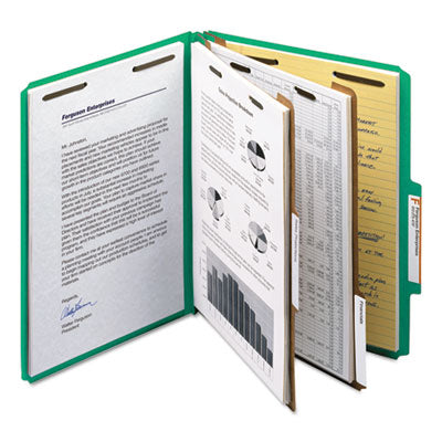Smead™ Recycled Pressboard Classification Folders, 2" Expansion, 2 Dividers, 6 Fasteners, Letter Size, Green Exterior, 10/Box Flipcost Flipcost