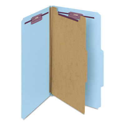 Smead™ Four-Section Legal Size Pressboard Classification Folders, Four SafeSHIELD Fasteners, 1 Divider, Blue, 10/Box Flipcost Flipcost
