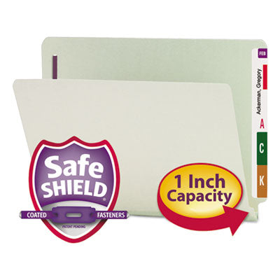 Smead™ End Tab Pressboard Classification Folders, Two SafeSHIELD Coated Fasteners, 1" Expansion, Letter Size, Gray-Green, 25/Box Flipcost Flipcost