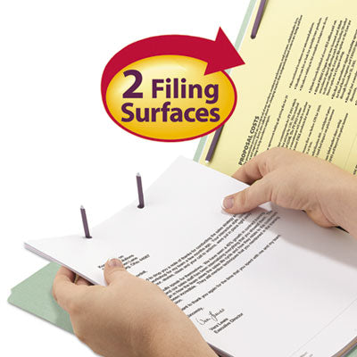 Smead™ Recycled Pressboard Fastener Folders, 1/3-Cut Tabs, Two SafeSHIELD Fasteners, 1" Expansion, Legal Size, Gray-Green, 25/Box Flipcost Flipcost