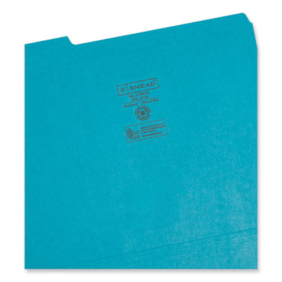 Smead™ Reinforced Top Tab Colored File Folders, 1/3-Cut Tabs: Assorted, Letter Size, 0.75" Expansion, Teal, 100/Box Flipcost Flipcost