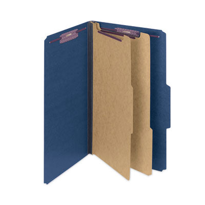 Smead™ Six-Section Pressboard Top Tab Classification Folders, Six SafeSHIELD Fasteners, 2 Dividers, Legal Size, Dark Blue, 10/Box Flipcost Flipcost
