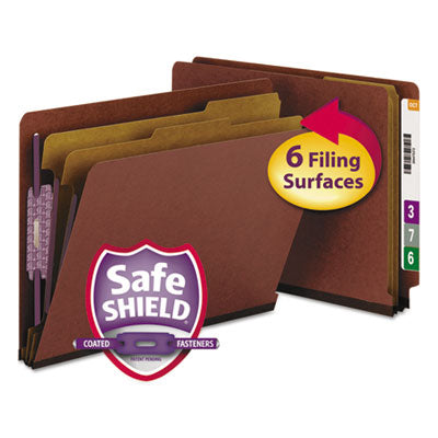 Smead™ End Tab Secure End Tab Pressboard Folders, Six SafeSHIELD Fasteners, 2" Expansion, 2 Dividers, Letter Size, Red, 10/Box Flipcost Flipcost
