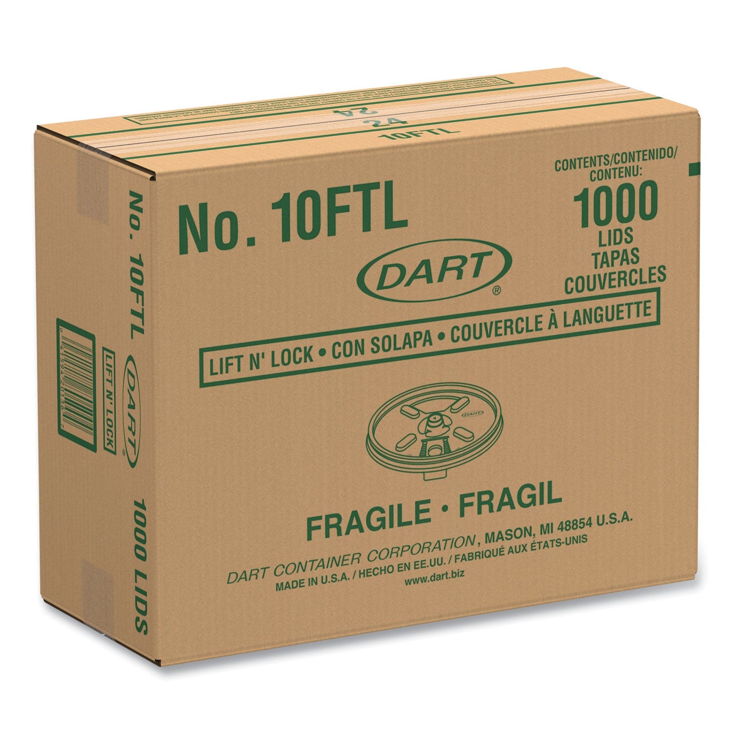 Dart® Lift n' Lock Plastic Hot Cup Lids, Fits 10 oz Hot Cups, White, 1,000/Carton