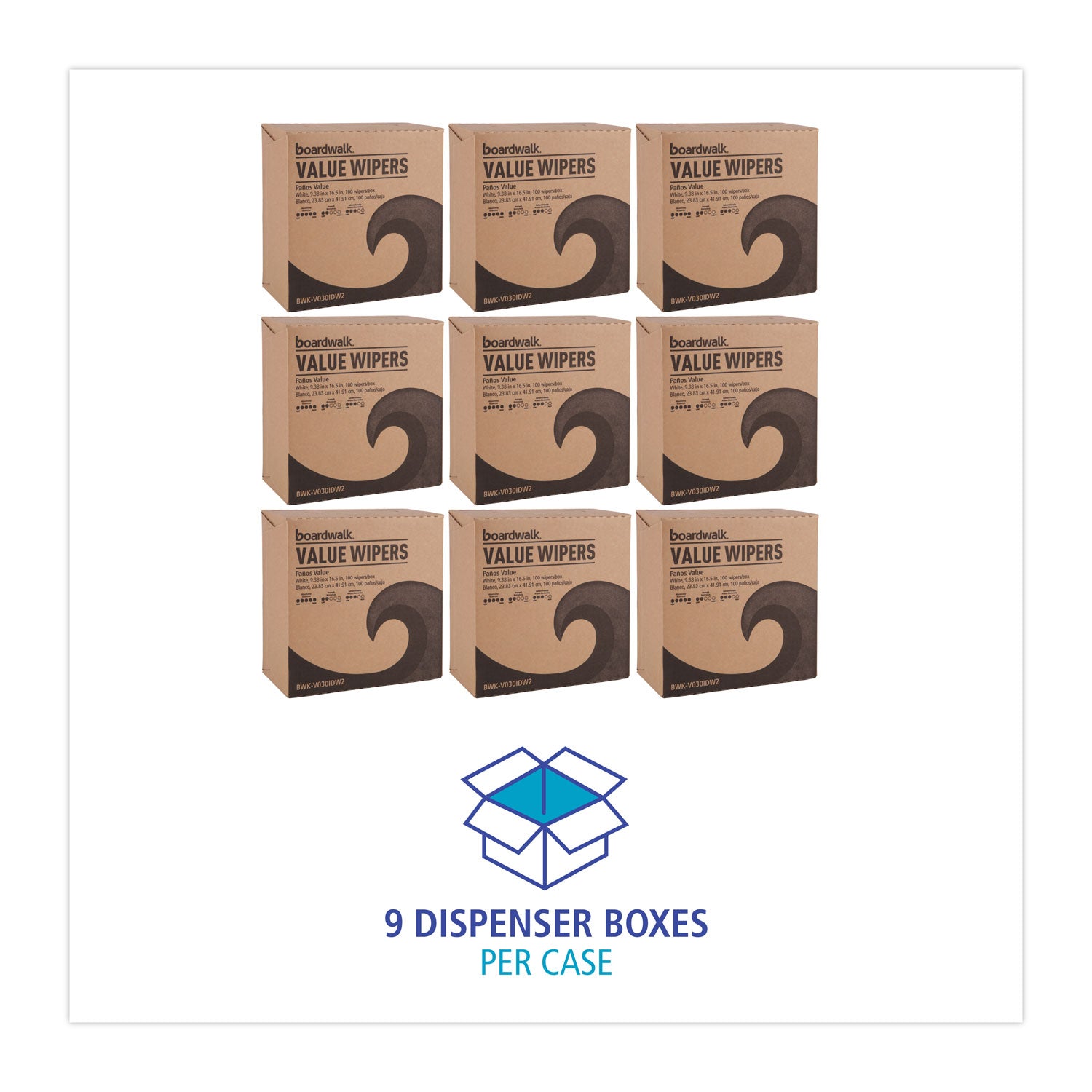 Boardwalk® DRC Wipers, 9.33 x 16.5, White, 100 Dispenser Packs, 9 Dispenser Packs/Carton