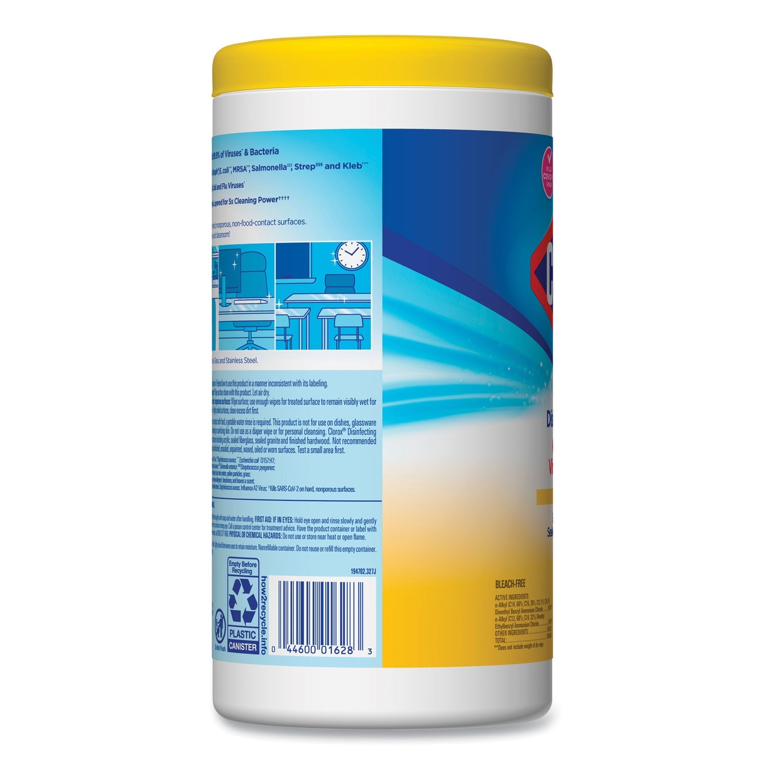 Clorox® Disinfecting Wipes, 1-Ply, 7 x 7.75, Crisp Lemon, White, 75/Canister, 6 Canisters/Carton