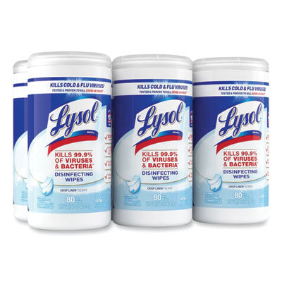 LYSOL® Brand Disinfecting Wipes, 1-Ply, 7 x 7.25, Crisp Linen, White, 80 Wipes/Canister, 6 Canisters/Carton Flipcost Flipcost