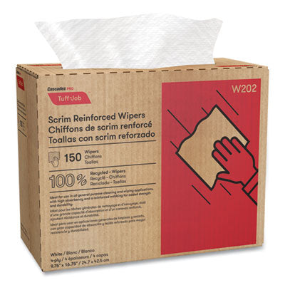 Tuff-Job Scrim Reinforced Wipers, 4-Ply, 9.75 x 16.75, White, 150/Box, 6 Box/Carton Flipcost Flipcost