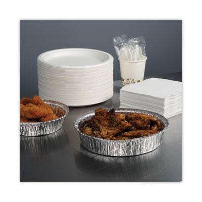 Round Aluminum To-Go Containers, 48 oz, 9" Diameter x 1.66"h, Silver, 500/Carton Flipcost Flipcost