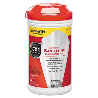 Sani Professional® No-Rinse Sanitizing wipes for multi-surface cleaning, Unscented, White, 95/Container, 6/Carton Flipcost Flipcost