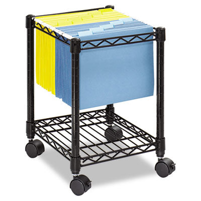 Compact Mobile Wire File Cart, Metal, 1 Shelf, 1 Bin, 15.5" x 14" x 19.75", Black Flipcost Flipcost