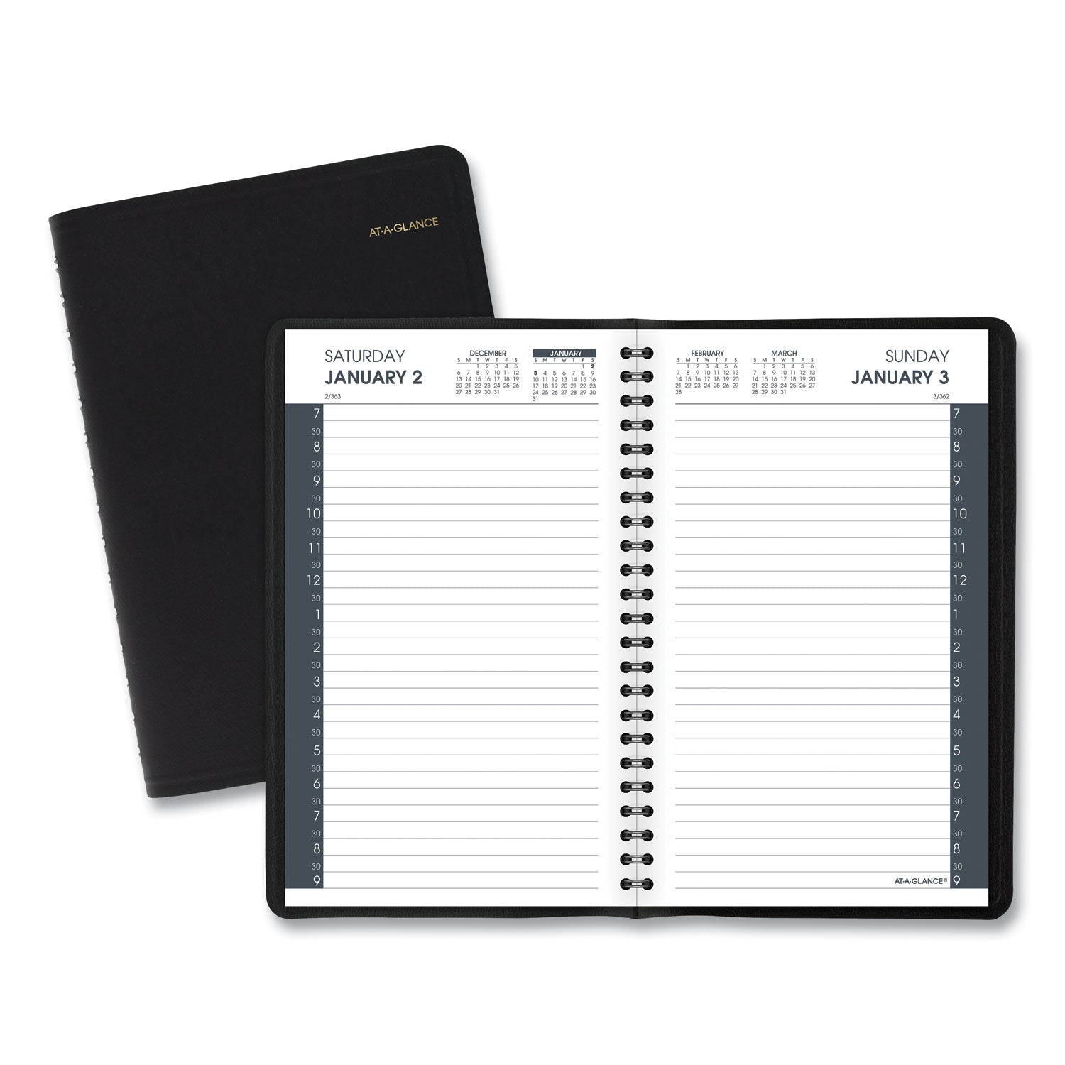 AT-A-GLANCE® Daily Appointment Book with 30-Minute Appointments, 8 x 5, Black Cover, 12-Month (Jan to Dec): 2025