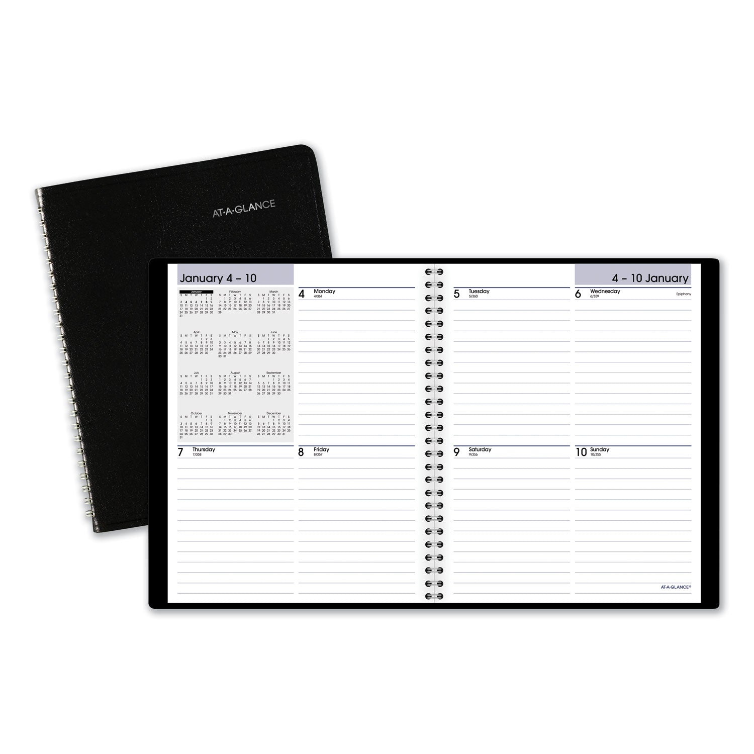 AT-A-GLANCE® DayMinder Open-Schedule Weekly Appointment Book, 8.75 x 7, Black Cover, 12-Month (Jan to Dec): 2025