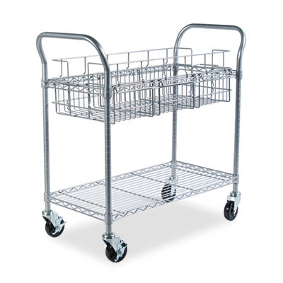 Dual-Purpose Wire Mail Filing Cart, Metal, 1 Shelf, 1 Bin, 39" x 18.75" x 38.5", Metallic Gray Flipcost Flipcost