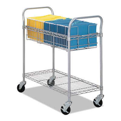 Dual-Purpose Wire Mail Filing Cart, Metal, 1 Shelf, 1 Bin, 39" x 18.75" x 38.5", Metallic Gray Flipcost Flipcost