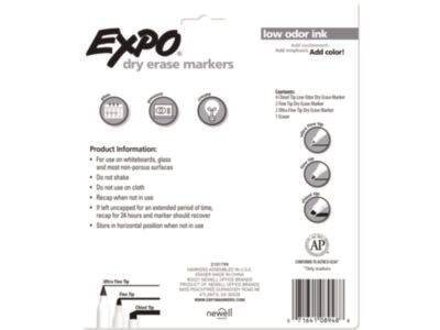 EXPO® Low-Odor Dry Erase Marker Set, Assorted Tip Types, Assorted Colors