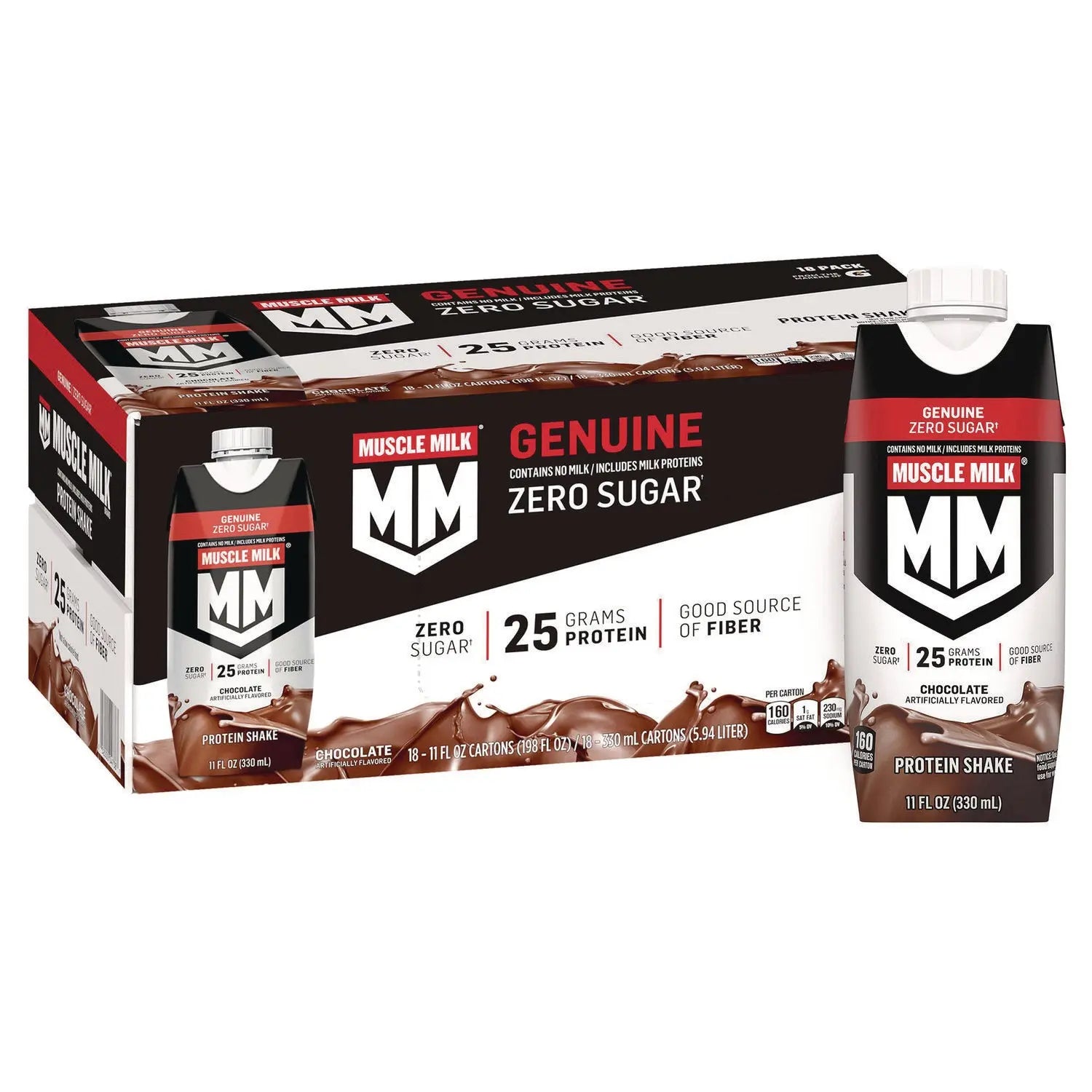 Genuine Chocolate Protein Shake, 11 oz Carton, 18/Carton