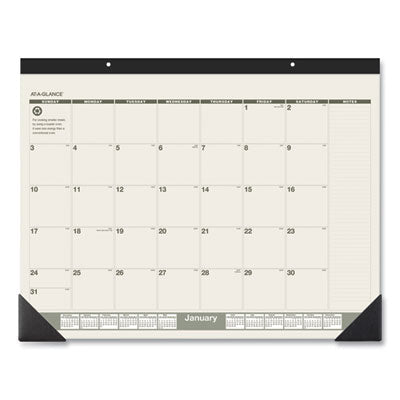 Recycled Monthly Desk Pad, 22 x 17, Sand/Green Sheets, Black Binding, Black Corners, 12-Month (Jan to Dec): 2024 Flipcost Flipcost