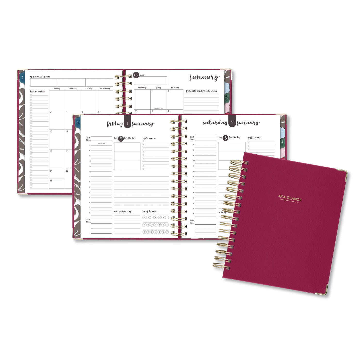 AT-A-GLANCE® Harmony Daily Hardcover Planner, 8.75 x 7, Berry Cover, 12-Month (Jan to Dec): 2025