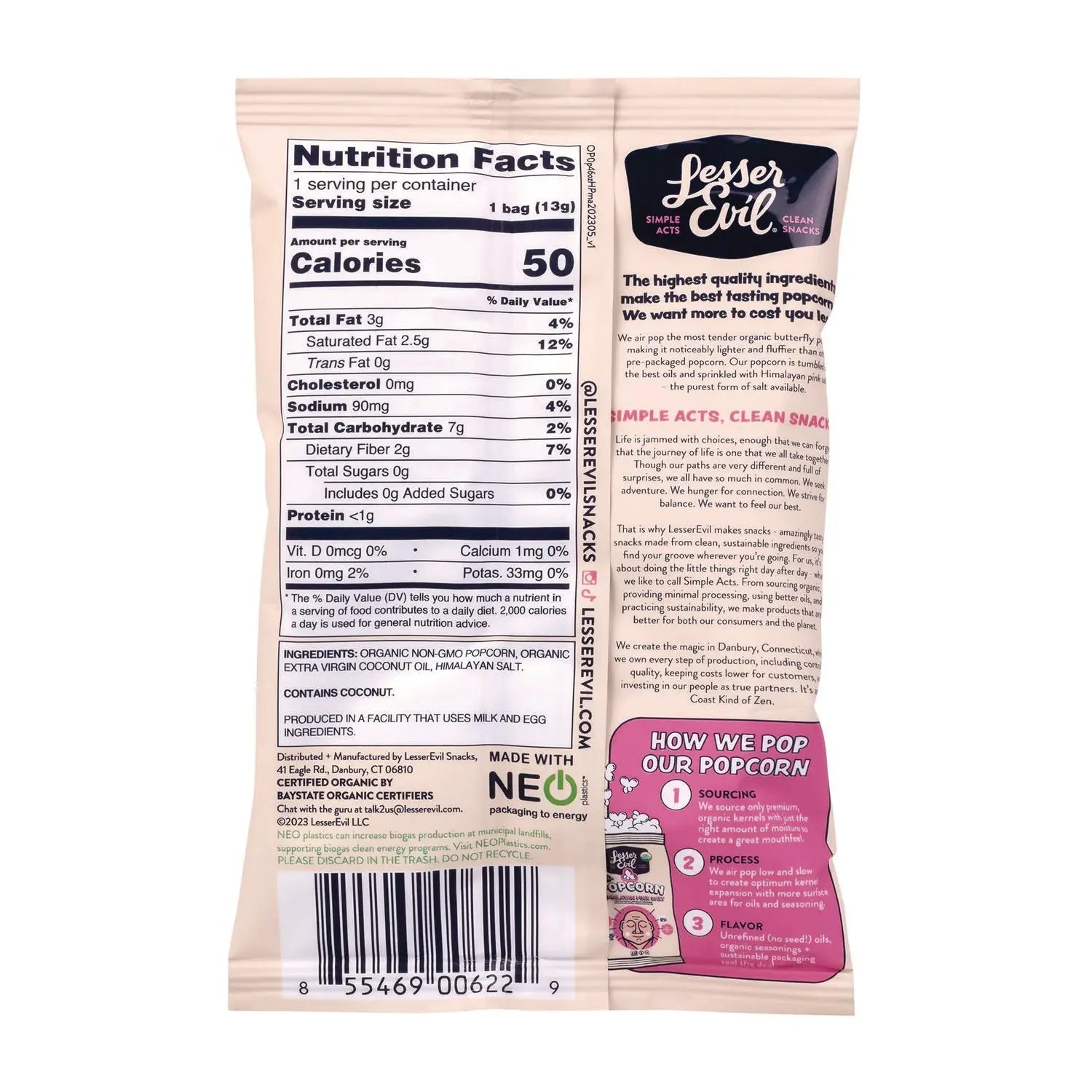 Himalayan Pink Salt Organic Popcorn, Salt, 0.46 oz Bag, 24/Carton LesserEvil® Flipcost