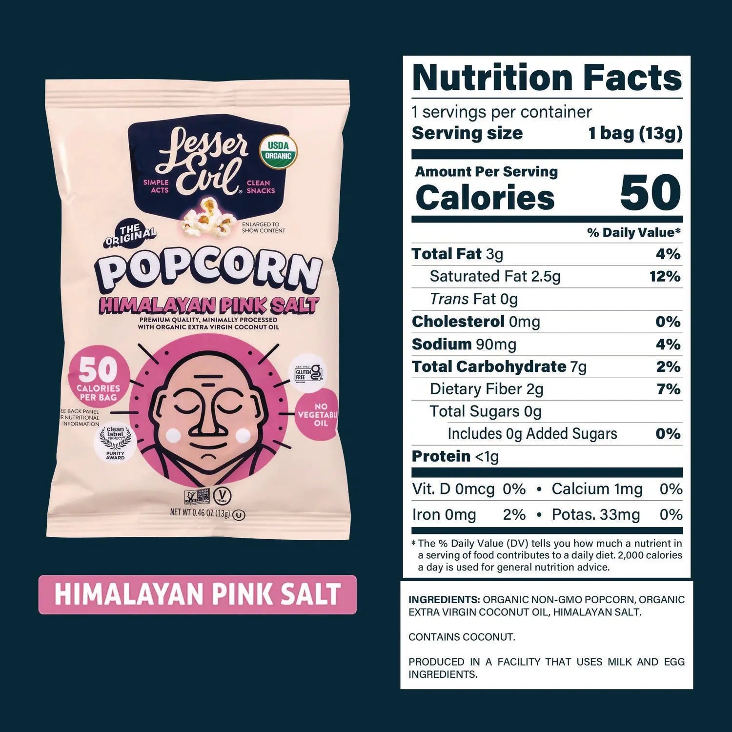Himalayan Pink Salt Organic Popcorn, Salt, 0.46 oz Bag, 24/Carton LesserEvil® Flipcost