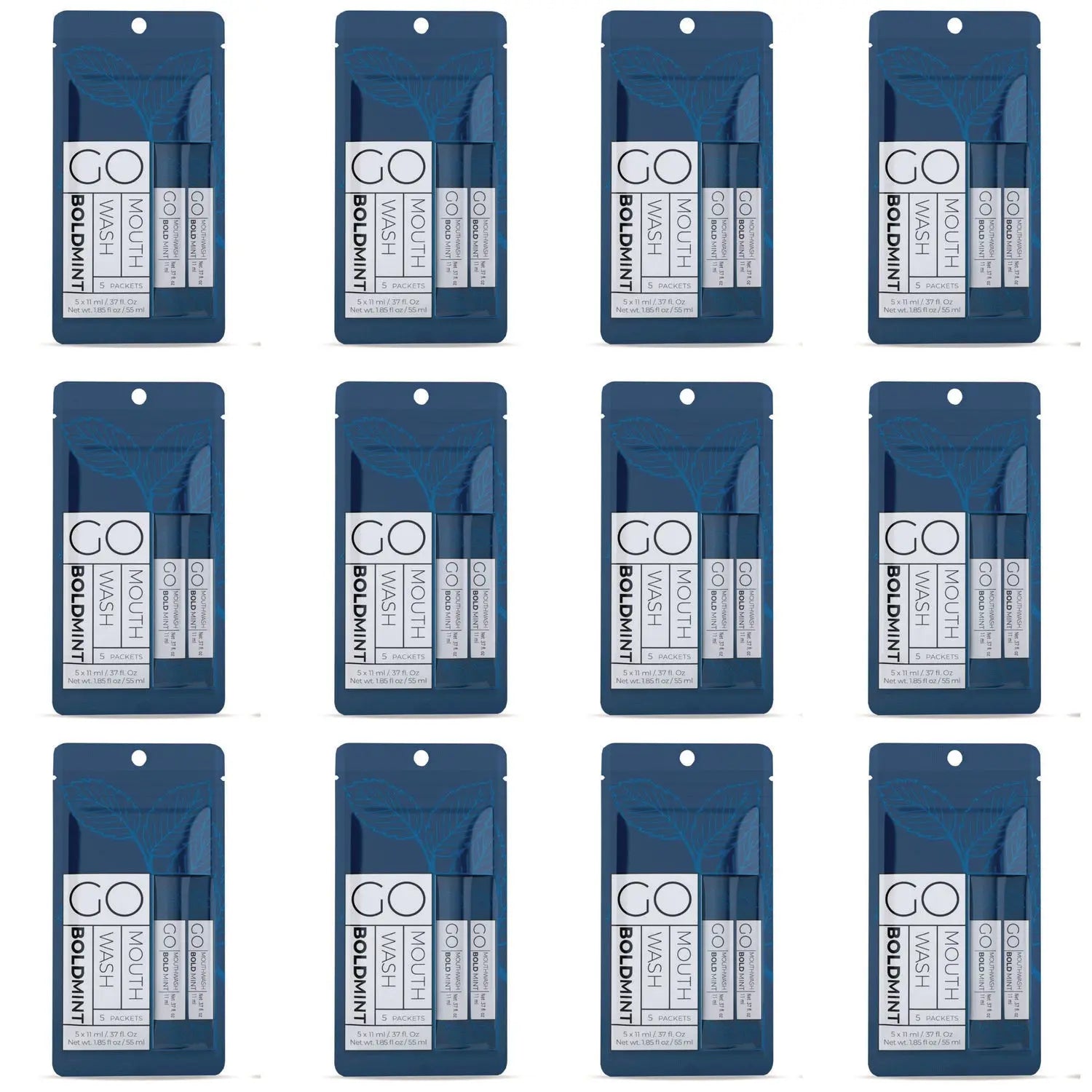 Individual Mouthwash Packets, Bold Mint Flavor, 0.37 Packet, 5/Pack, 12 Packs/Box