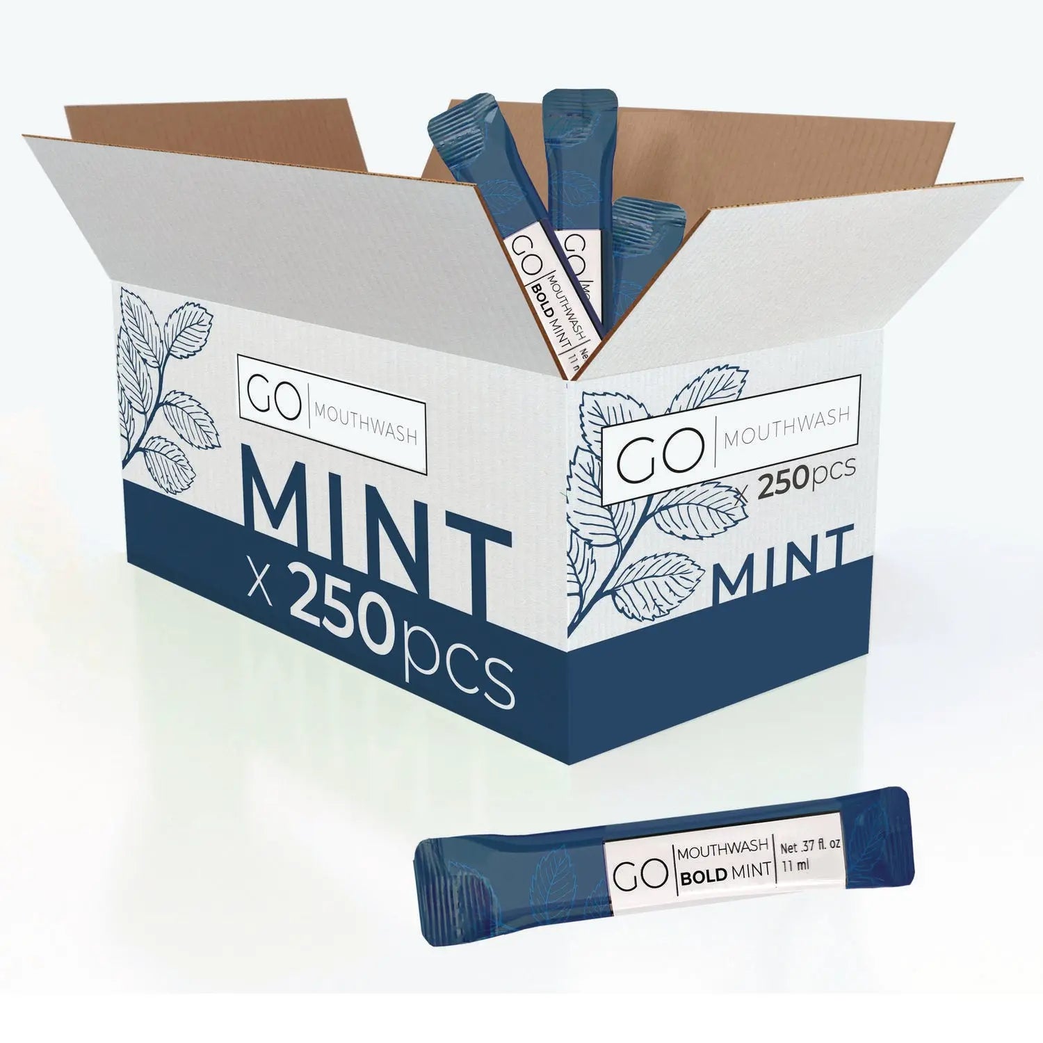 Individual Mouthwash Packets, Bold Mint Flavor, 0.37 oz Packet, 250/Box