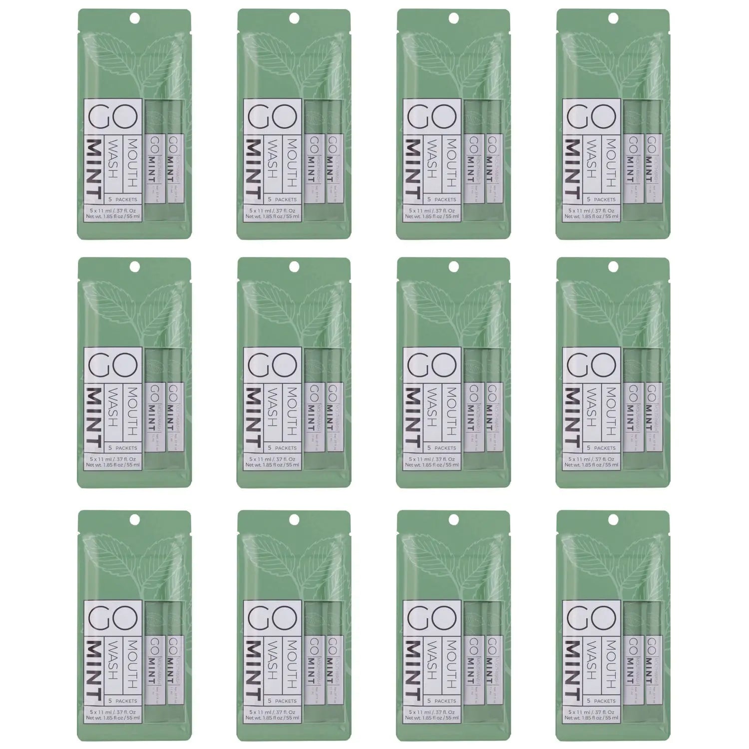 Individual Mouthwash Packets, Mint Flavor, 0.37 oz Packet, 5/Pack, 12 Packs/Box
