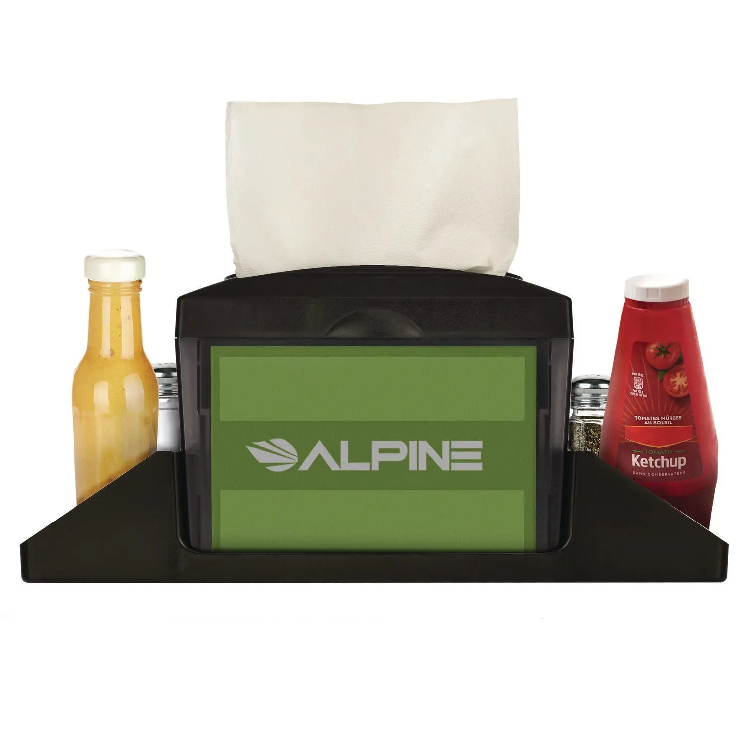 Interfold Table Top Dispenser Napkin Holder with Caddy, 6 x 14.17 x 6.5, Black Alpine Industries Flipcost