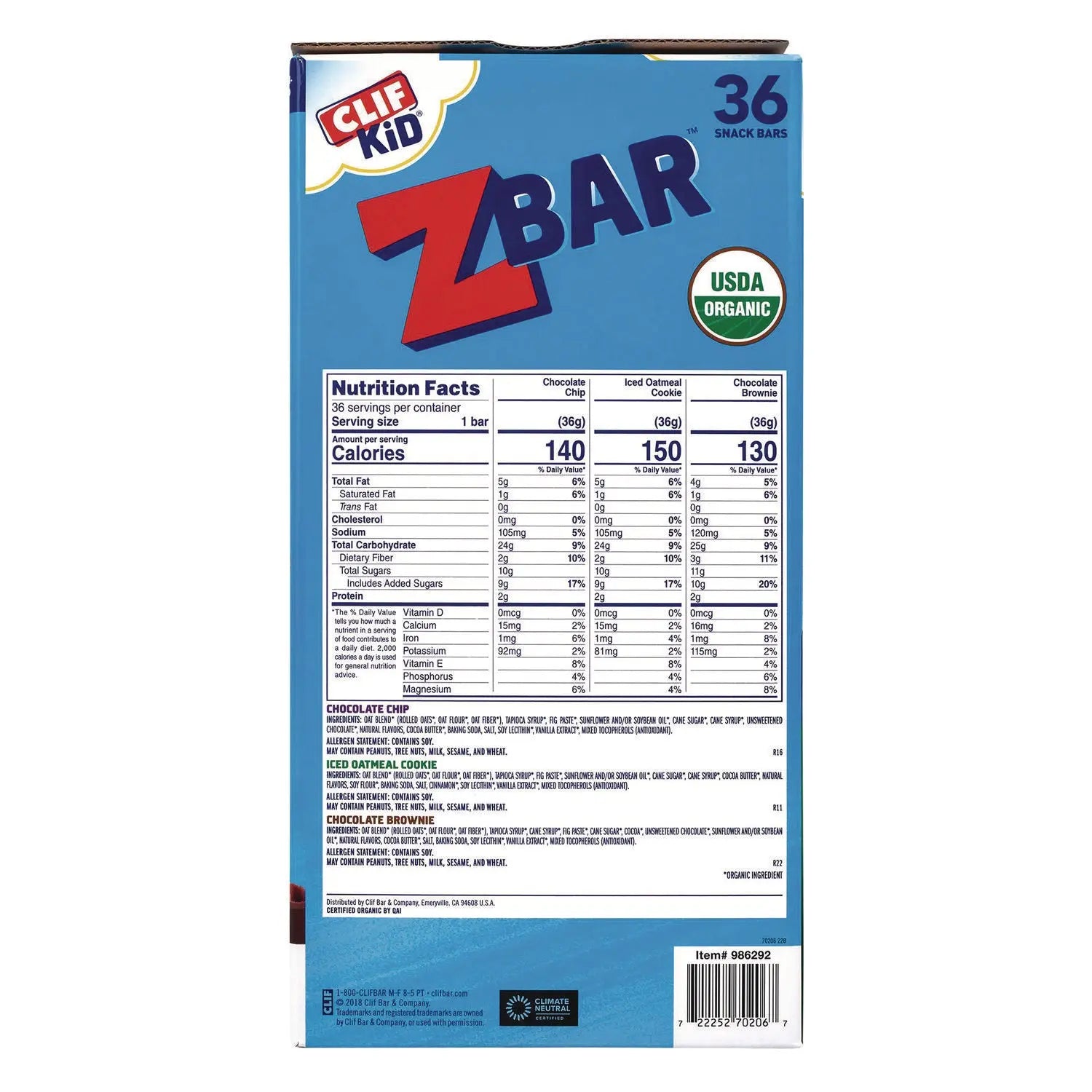 Kid Organic Zbar Granola Bars Variety Pack, Assorted Flavors, 1.27 oz Bar, 36/Carton CLIF® Bar Flipcost