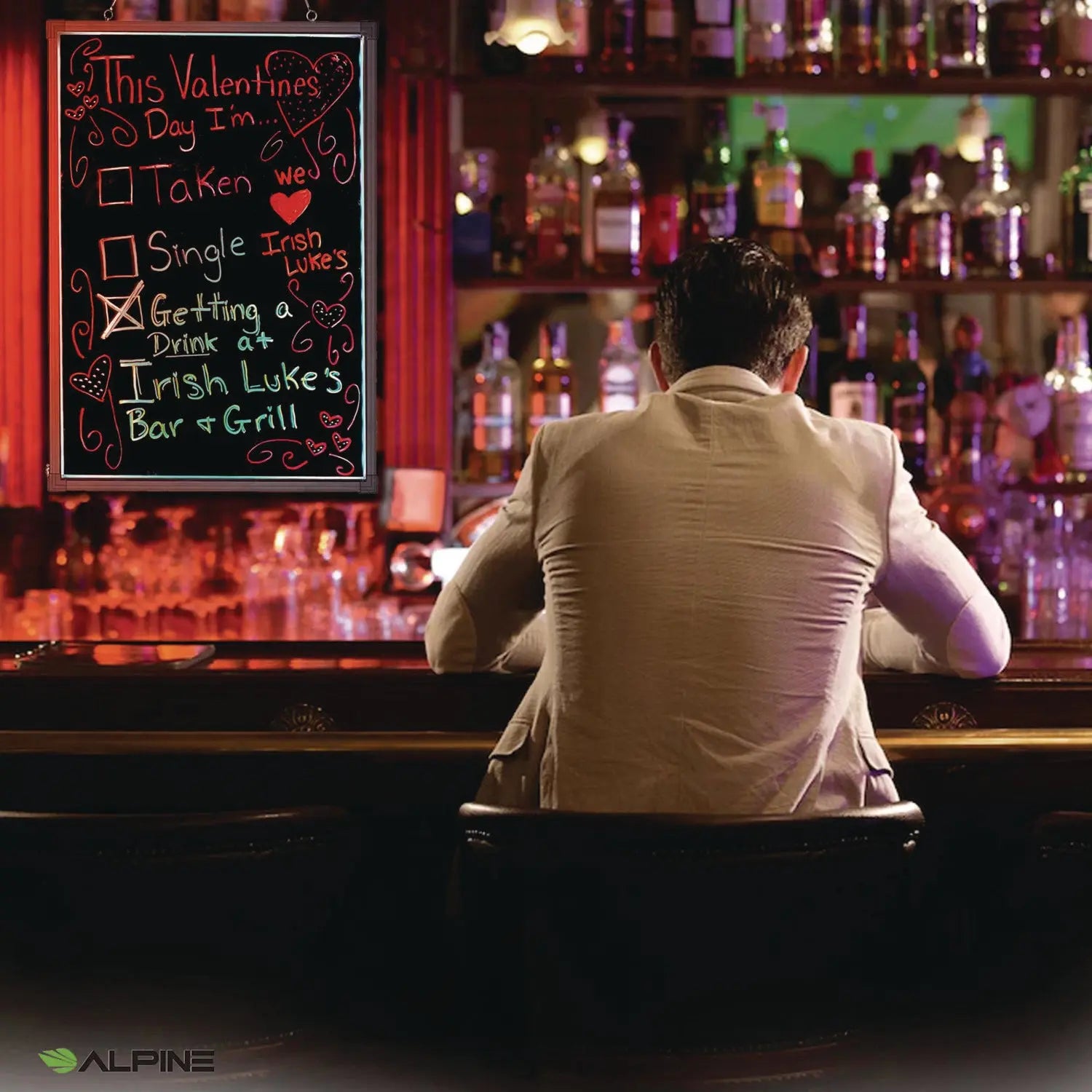 LED Illuminated Hanging Message Writing Board, 23.6" x 31.5", Black Surface, Black Aluminum Frame Alpine Industries Flipcost