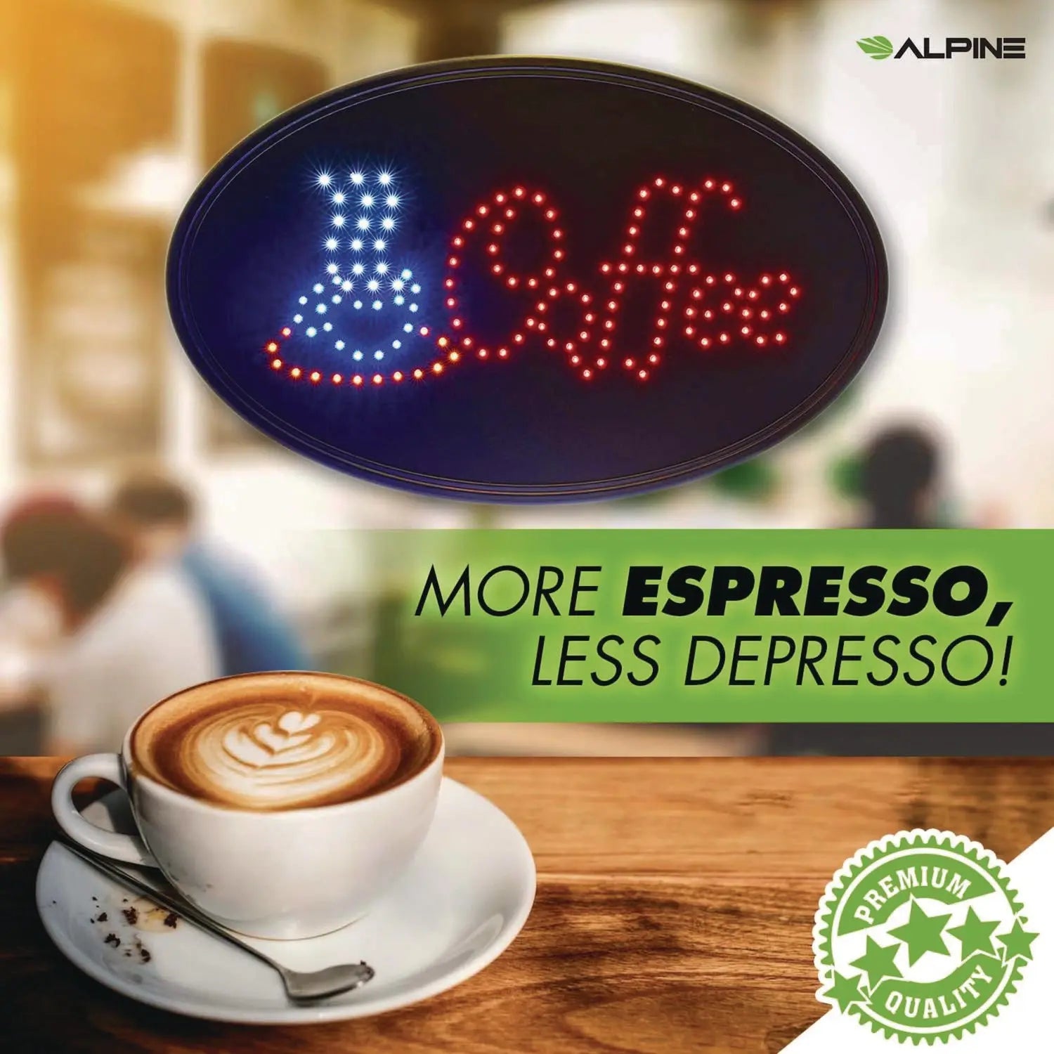 LED Oval Coffee Sign, 23 x 14, Black Frame, Blue/Red Graphics Alpine Industries Flipcost