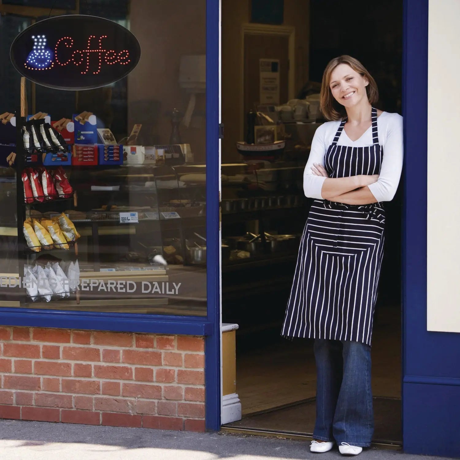 LED Oval Coffee Sign, 23 x 14, Black Frame, Blue/Red Graphics Alpine Industries Flipcost