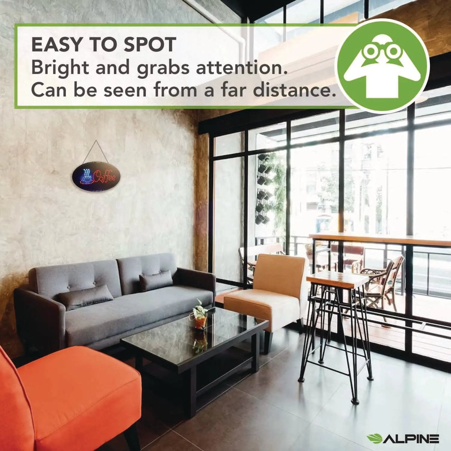 LED Oval Coffee Sign, 23 x 14, Black Frame, Blue/Red Graphics Alpine Industries Flipcost