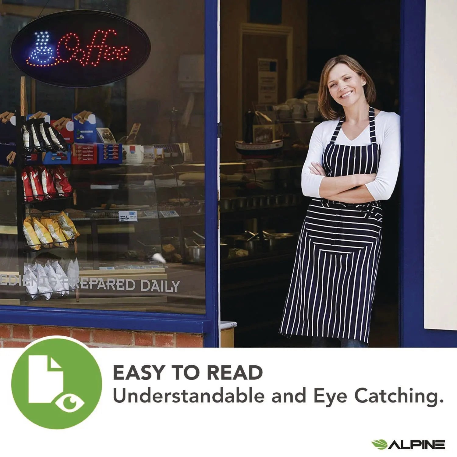 LED Oval Coffee Sign, 23 x 14, Black Frame, Blue/Red Graphics Alpine Industries Flipcost